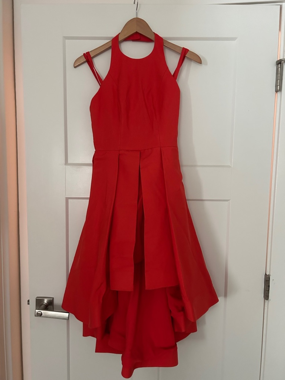 Alexis Stunning Fiery Orange/ Red High-Low Halter Fit Flare Dress S/M